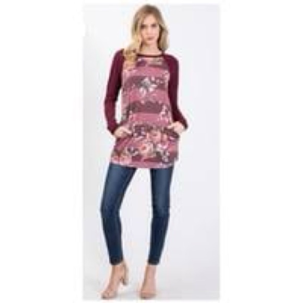 Hailey & Co. Floral Stripe Tunic Top - Burgundy Floral
